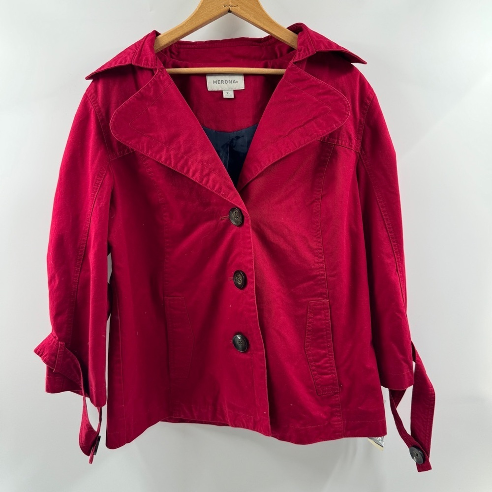 Merona Red Button-Up Coat Size XL NWT Flattering Fall/Winter Layer